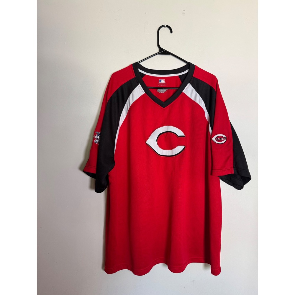 MLB Cincinnati Reds Jersey Mens 2XL Red Black V-Neck Genuine Merchandise Shirt